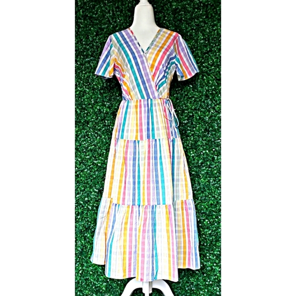 36. J. Crew Faux-wrap dress in rainbow gingham - Picture 1 of 5